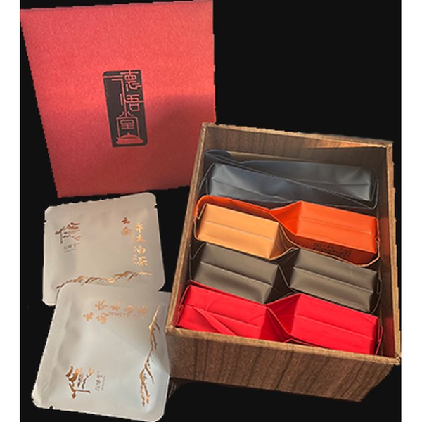 散拼款口粮茶实拍(木纹内盒四色泡袋·白茶红茶熟普岩茶)