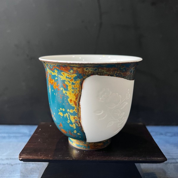 孔雀蓝菊纹杯(窑变釉 · 品杯)